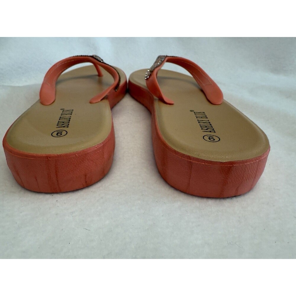 Womens Ashley Blue Salmon Beaded Rhinestones Jellies Flip Flops Sandals Sz 9 - Picture 7 of 12